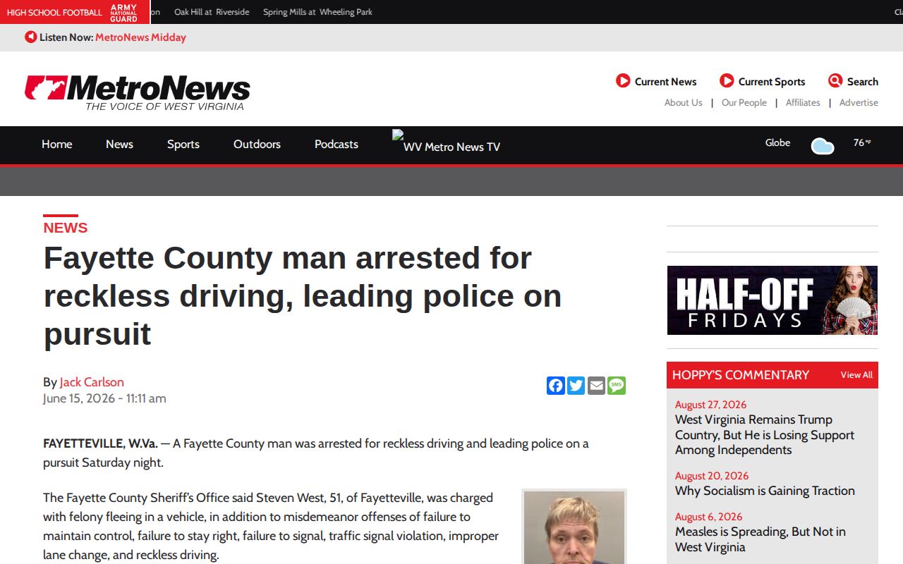 Fayette County crime news report with an agency-sourced arrest record reference